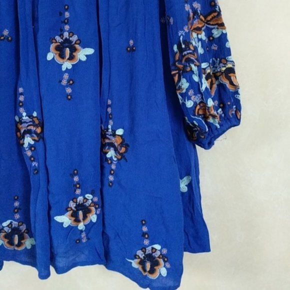 Free People Oxford Embroidered Floral Mini Dress Size Medium Blue - Picture 4 of 5